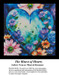 A blue heart surrounded by warm flowers with violet petals, available as a PDF pattern for counted cross stitch.