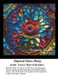 A vibrant stained glass daisy in jewel tones, highlighted by bronze accents, designed as a counted cross stitch kit by Tracey Marvel Kramer.