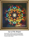 A circular xstitch design with vibrant patterns radiates from the center, featuring colors that draw the eye towards a complex visual harmony.