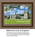 A spacious castle graces green grounds under a blue sky, translated into a counted cross stitch design of Balmoral Castle of England.