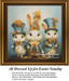 Three charming bunnies dressed in coordinated outfits, adorned with flowers and hats, form a counted cross stitch design celebrating Easter Sunday.
