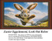 A large counted cross stitch pattern of a joyful bunny soaring through the sky, eagerly anticipating Easter and the festivities it brings.