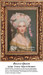 A Rococo-themed woman with a powdered wig adorned with pink roses, designed as an xstitch design, set against a soft gray background.