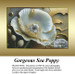 A giant poppy in shades of metallic gold, silver, gray, light blue, lavender, green, white, and cream, shown as a digital file for cross stitch.