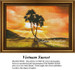 A sunset scene with warm yellow and orange hues, featuring two silhouetted palm trees with crossed trunks, presented in a cross stitch chart.