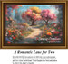 A winding lane curves through a vibrant landscape of flowers and trees, preserved as a counted cross stitch pattern.