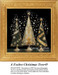 Three festive Christmas trees, adorned with gold, silver, and shades of ecru, set against a black background in this counted cross stitch chart.