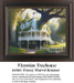 A Victorian treehouse enveloped by a large oak tree, illustrated in a cross stitch chart, perfect for enthusiasts using DMC floss on aida cloth.