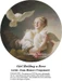 A woman with alabaster skin holds two doves close, transformed into a counted cross stitch pattern by artist Jean-Honore Fragonard.