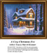 A cozy brown cottage nestled in snow-covered woods, decorated for Christmas with holly and a pine wreath. This design is available as a PDF pattern.