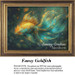 A vibrant goldfish with a fancy tail swims in a teal-toned background, available as a printable pattern for cross stitch enthusiasts.