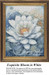 A large white flower dominates this counted cross stitch pattern, surrounded by blue-toned blooms and swirling shapes in the background.