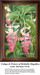 A cross stitch chart from Sunrays Creations, showing pink Medinilla Magnifica flowers and broad green leaves, designed in the style of Marianne North.