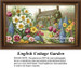 A colorful display of spring flowers lines a path leading to a charming cottage, presented as an xstitch chart for cross stitch enthusiasts.