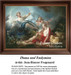 A goddess and a sleeping man are depicted with stars and clouds in this scene, reimagined as a counted cross stitch pattern.