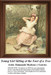 A young girl in a pink dress with a matching bow rests against a tree, designed as a counted xstitch kit from Raimundo Madrazo y Garreta's art.