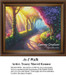A sunlit pathway bordered by flowering trees creates a serene atmosphere, represented as a PDF pattern for cross stitch.