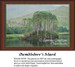 A tranquil landscape with tall trees on an island surrounded by calm waters, presented as a Dumbledore's Island PDF chart for cross stitching.