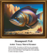 A large fish in steampunk style with metallic armor glides beneath the sea, shown in a cross stitch chart designed by Tracey Marvel Kramer.