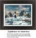 A lighthouse set against two towering transantarctic mountains, surrounded by floating ice, described as a PDF chart by Sunrays Creations.