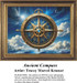 A large ornate compass rises from deep waters under a cloudy sky, preserved as a counted cross stitch pattern.