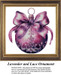 A round ornament in shades of lavender and dark purple, adorned with a large satin bow, immortalized as a counted cross stitch pattern.