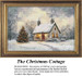 A cozy cottage with a snowy roof and two chimneys sits amid a winter landscape, along with a festive tree, seen in this counted cross stitch chart.