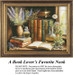 A cozy reading nook with stacked books, an open novel, and vases of flowers beside glass jars sits by a window in this counted cross stitch PDF chart.