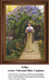 A woman walks down a path surrounded by vibrant flowers, coming to life as a counted cross stitch design by Edmund Blair Leighton.