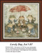 Whimsical frogs sharing tea under red umbrella cross stitch pattern