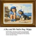 A Boy and His Sailor Dog, Skippy beach scene cross stitch pattern