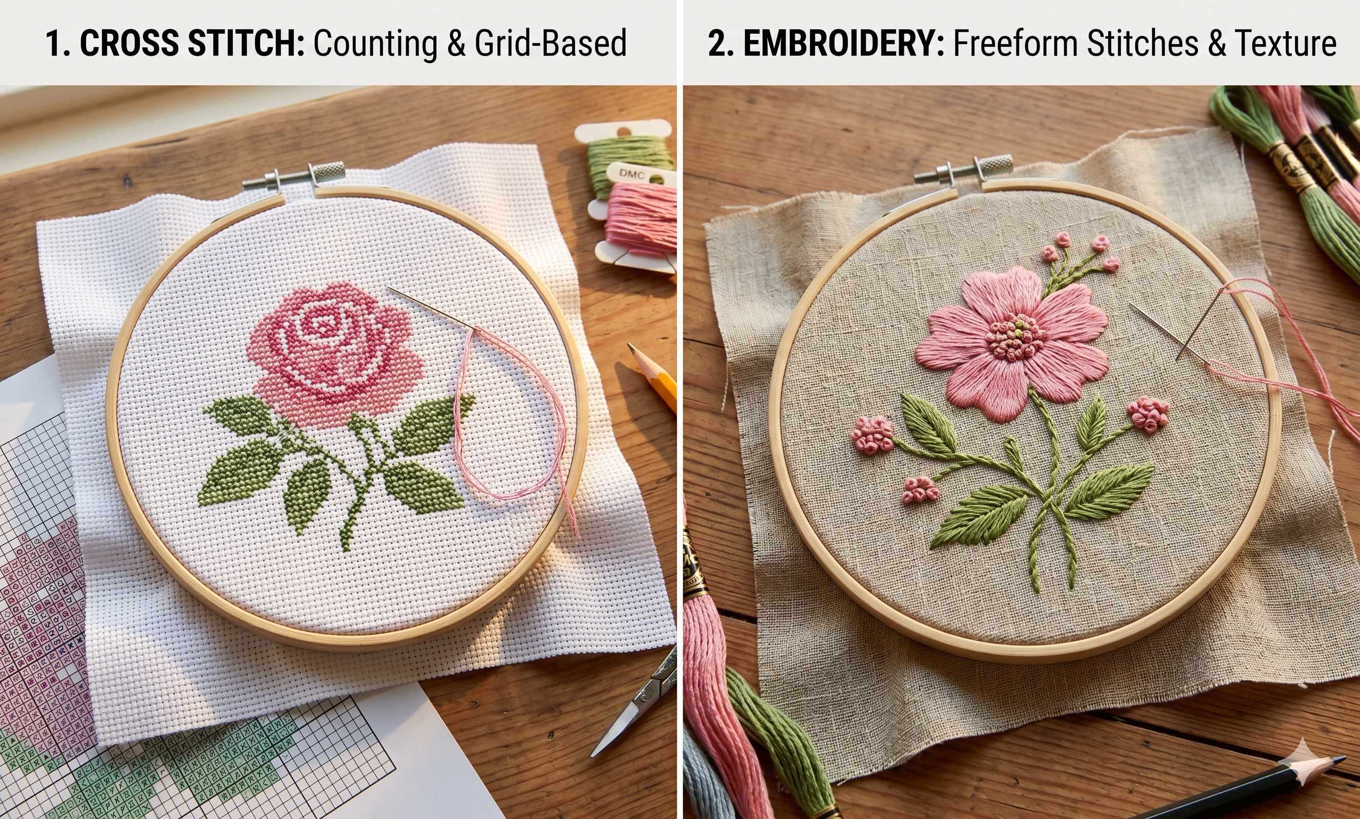 Cross stitch vs embroidery — comparing the two needlework styles