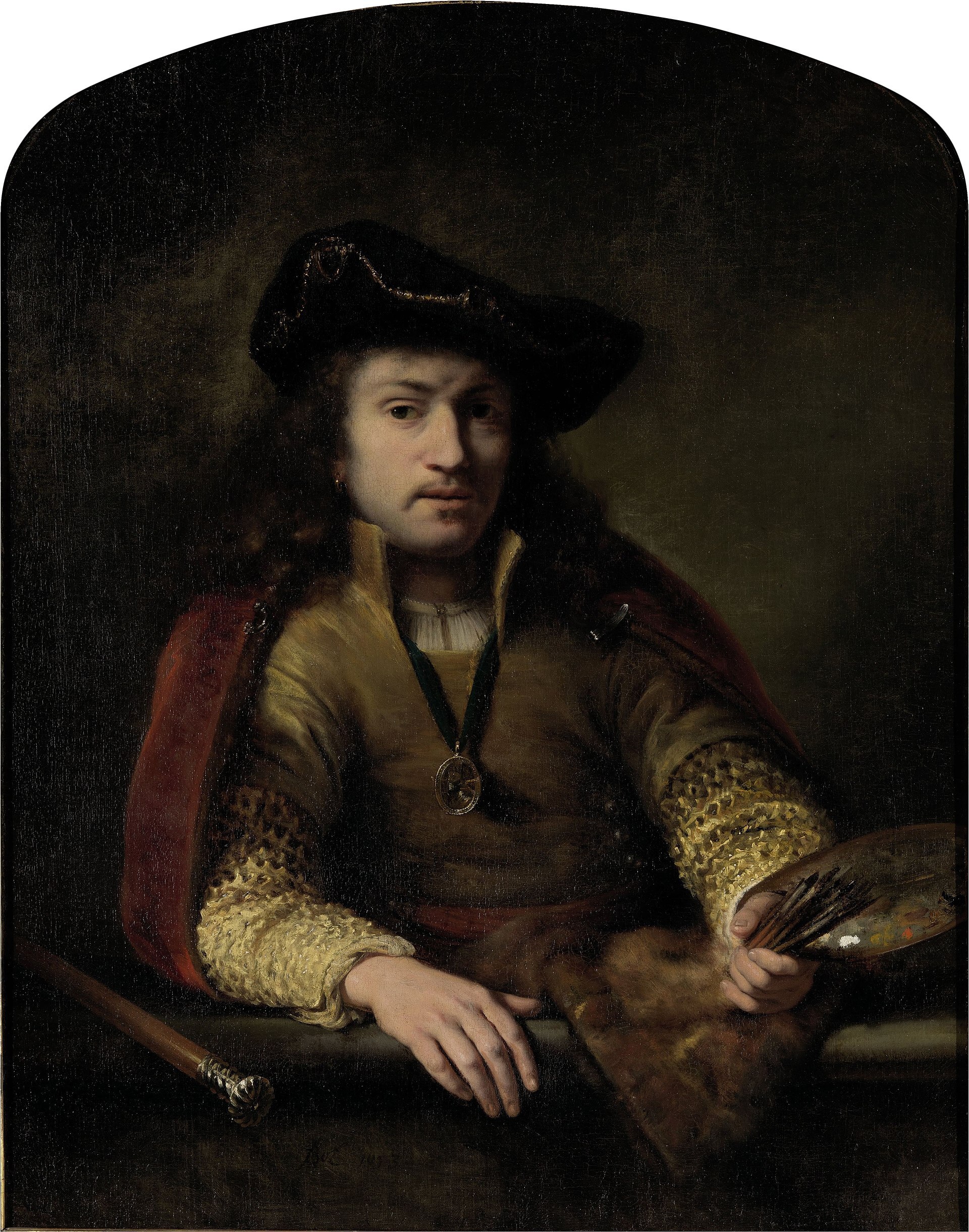 Ferdinand Bol (1616&ndash;1680), Dutch Golden Age painter and etcher who was Rembrandt's most talented prot&eacute;g&eacute;e. Known for his transition from deep chiaroscuro to an elegant, light-filled classicizing style. Portrait is a self-portrait (1653) from the Rijksmuseum collection &mdash; public domain. His works are featured as counted cross stitch patterns by Sunrays Creations.