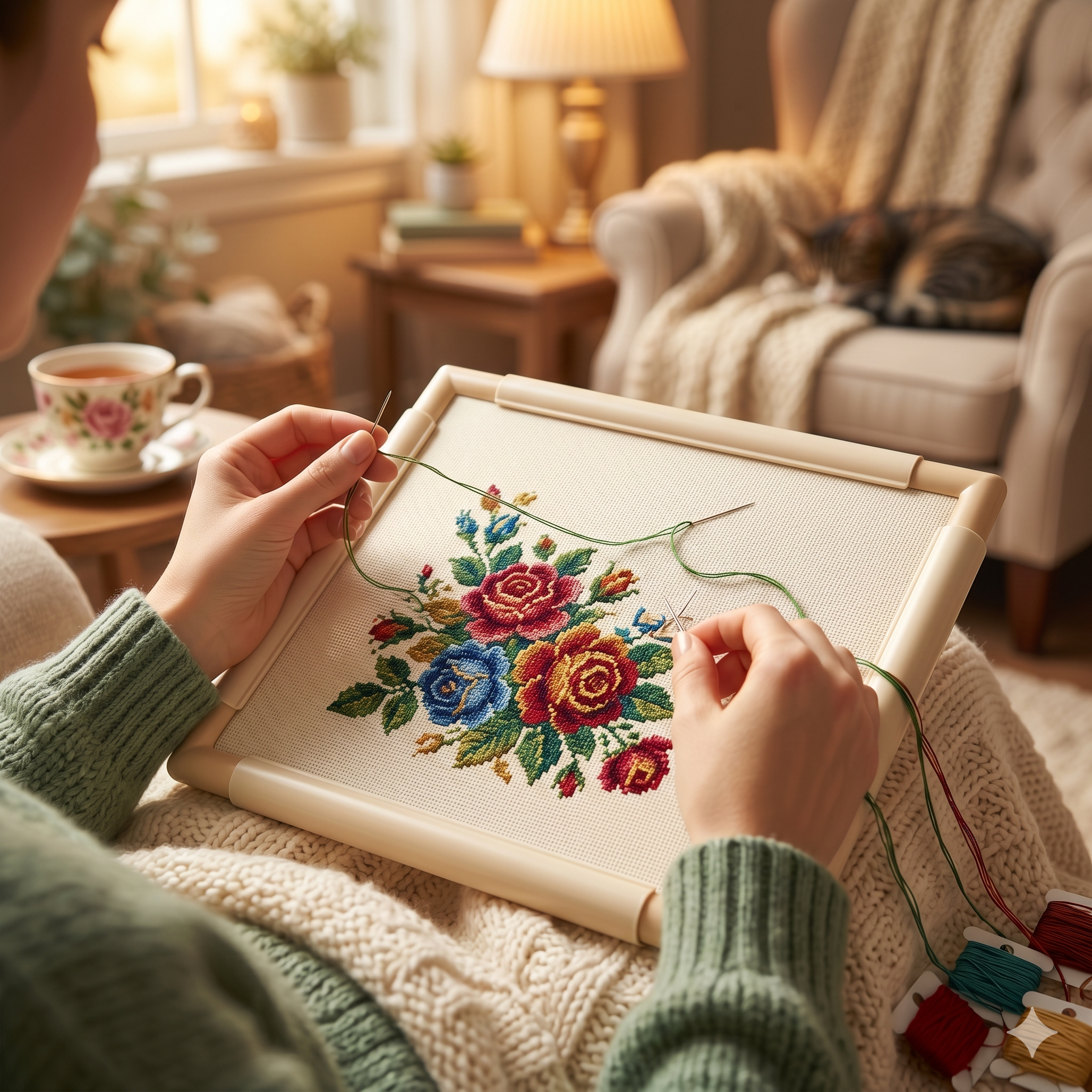 Lap frame for cross stitch &mdash; hands-free stitching