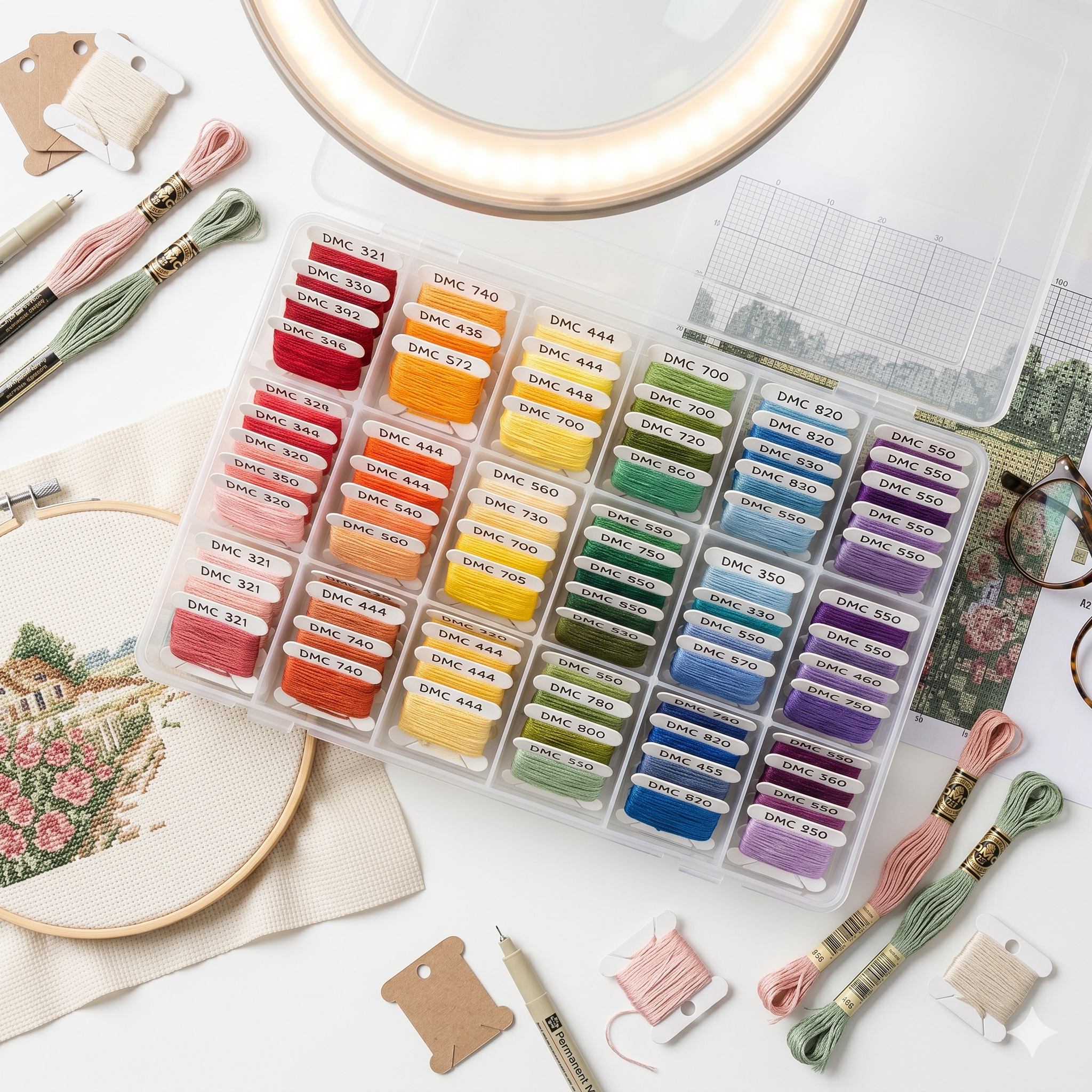 DMC floss organizer with bobbins