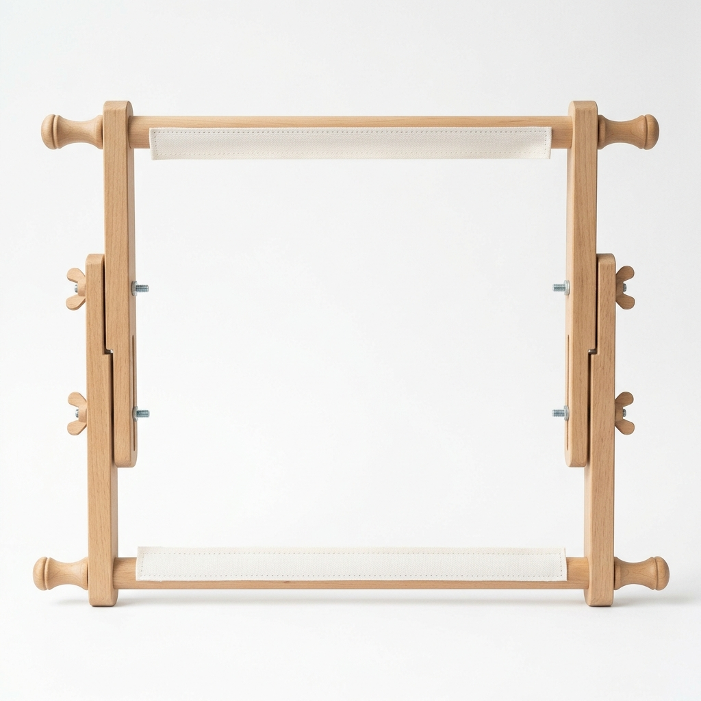 Wooden scroll frame for large cross stitch projects on clean white background