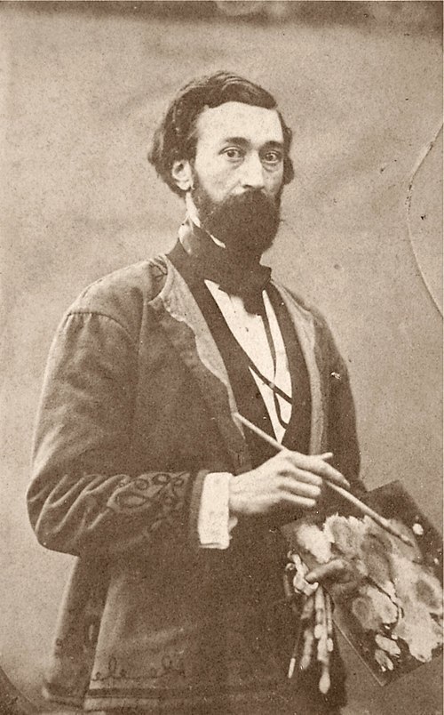 A self-portrait painting by Charles François Jalabert, depicting the French Academic artist as a mature man with dark hair, a mustache, and a short beard, wearing a dark coat and looking intently at the viewer.