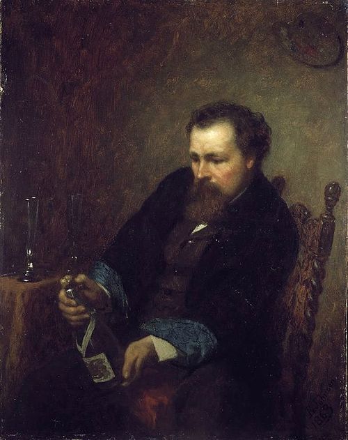 A 19th-century photographic portrait of the American painter Jonathan Eastman Johnson, showing a middle-aged man with a neatly trimmed beard, a high collar, and a dark jacket, looking thoughtfully into the distance.
