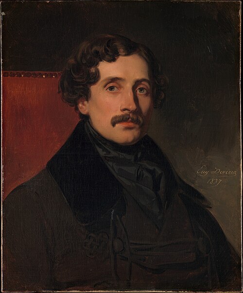 Portrait of Louis-F&eacute;lix Amiel by Eug&egrave;ne Dev&eacute;ria, 1837. A 19th-century French portrait painter known for historical and royal artworks, featured for fine art cross stitch patterns by Sunrays Creations.