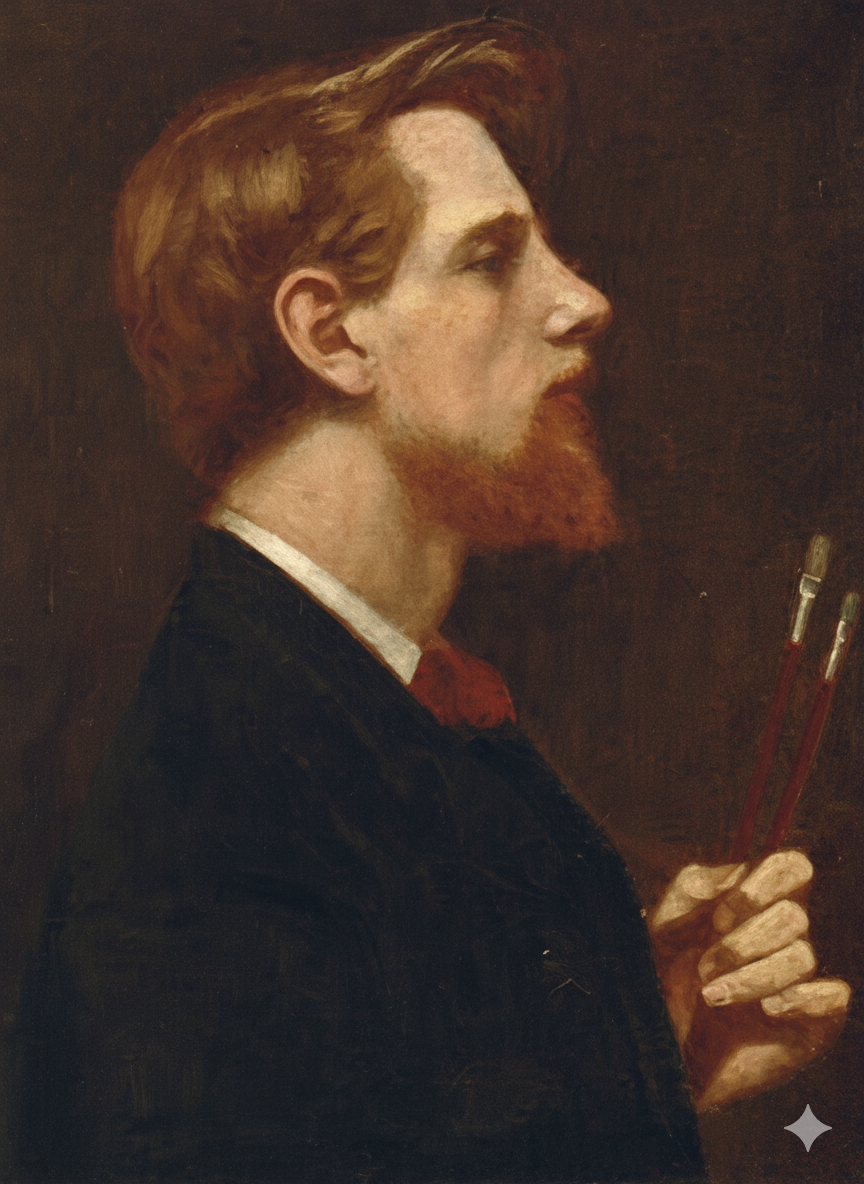 A self-portrait of the artist Thomas Cooper Gotch, depicting a man with a mustache and thoughtful expression, representative of the late 19th and early 20th-century artistic style.