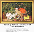 Flower Cross Stitch Pattern | Basket of Primula Flowers & Nest