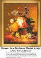 Fine Art Cross Stitch | Flowers in a Basket on Marble Ledge 