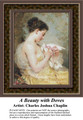 A Beauty with Doves, Fine Art Counted Cross Stitch Pattern, Women Counted Cross Stitch Pattern