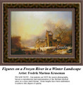 Figures on a Frozen River in a Winter Landscape, Fine Art Counted Cross Stitch Pattern, Alluring Landscapes Counted Cross Stitch Pattern, Winter Counted Cross Stitch Pattern