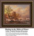 Skating in the Midst of Winter, Fine Art Counted Cross Stitch Pattern, Winter Cross Stitch Patterns