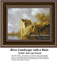 River Landscape with a Ruin, Fine Art Counted Cross Stitch Pattern, Waterscapes Cross Stitch Pattern