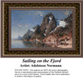 Sailing on the Fjord, Fine Art Counted Cross Stitch Pattern, Waterscapes Counted Cross Stitch Pattern