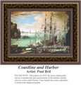 Coastline and Harbor, Fine Art Counted Cross Stitch Pattern, Waterscapes Cross Stitch Patterns