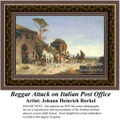 Beggar Attack on Italian Post Office, Fine Art Counted Cross Stitch Pattern