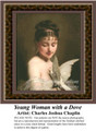 Young Woman With a Dove, Fine Art Counted Cross Stitch Pattern, Women Counted Cross Stitch Pattern